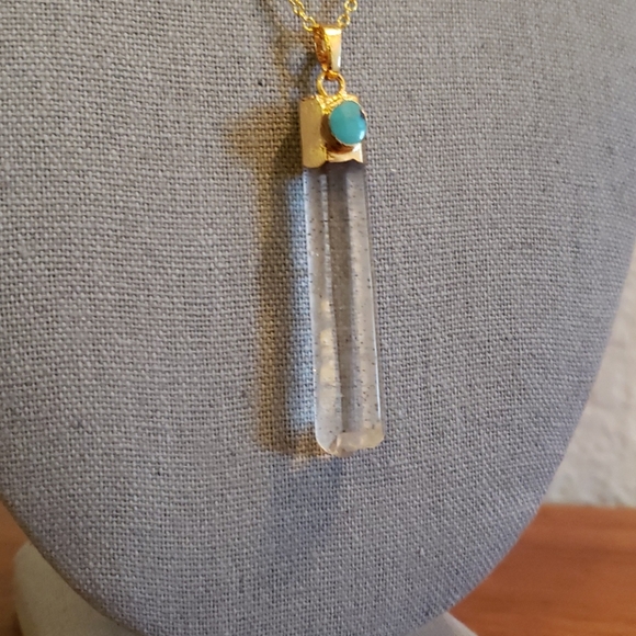 🧡 Quartz & Turquoise Gold Necklace - Picture 3 of 9